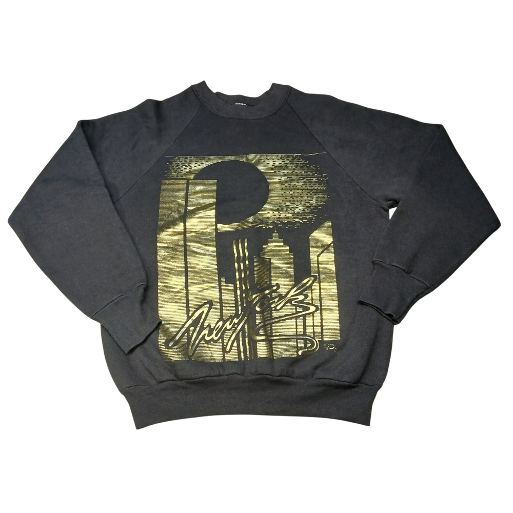 Vintage Fruit of the Loom New York City‎ Skyline Gold Graphic Sweatshirt Mens M